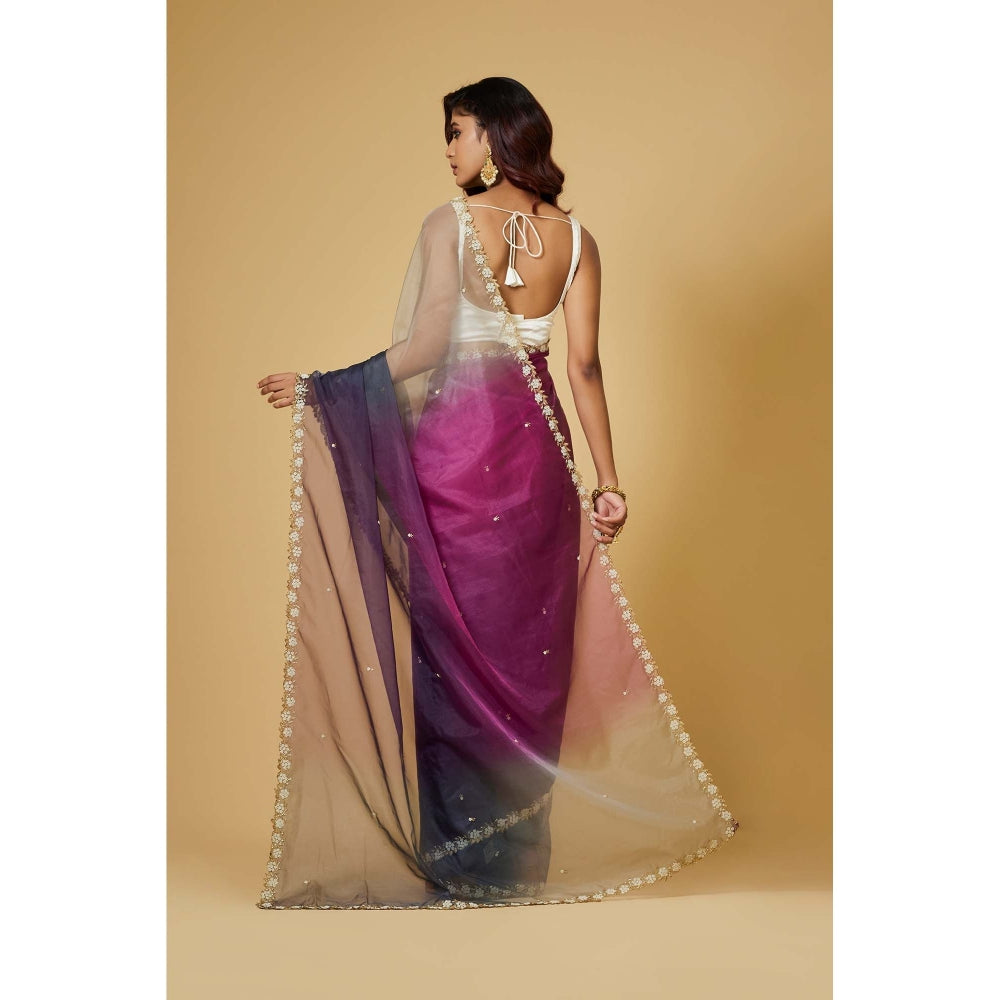 Aparnaa 4D Shaded Organza Purple Saree with Unstitched Blouse