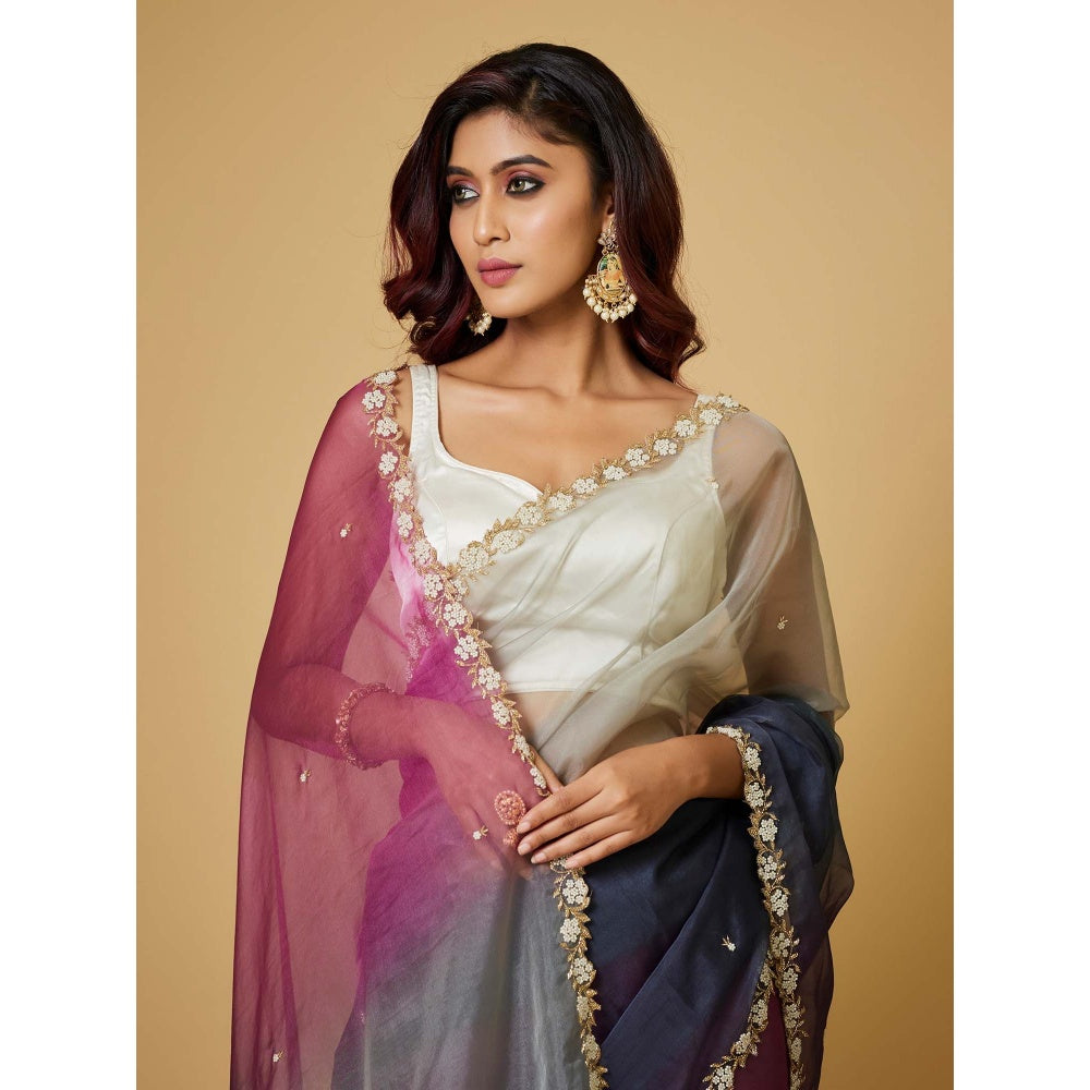 Aparnaa 4D Shaded Organza Purple Saree with Unstitched Blouse