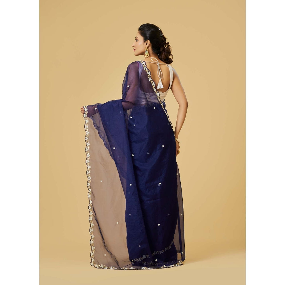 Aparnaa Navy Blue Organza Saree with Unstitched Blouse