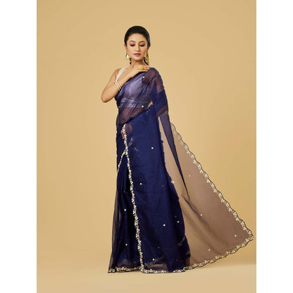 Aparnaa Navy Blue Organza Saree with Unstitched Blouse