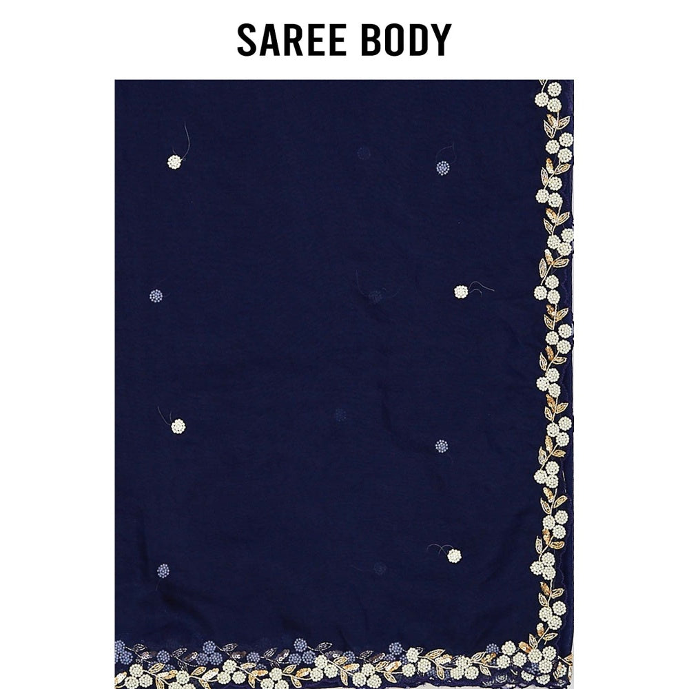 Aparnaa Navy Blue Organza Saree with Unstitched Blouse