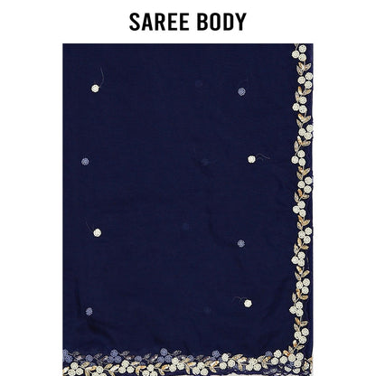 Aparnaa Navy Blue Organza Saree with Unstitched Blouse