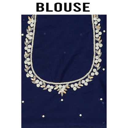 Aparnaa Navy Blue Organza Saree with Unstitched Blouse