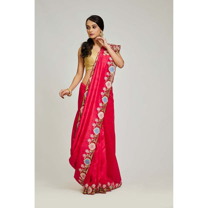 Aparnaa Red Tussar Cutwork Saree with Unstitched Blouse