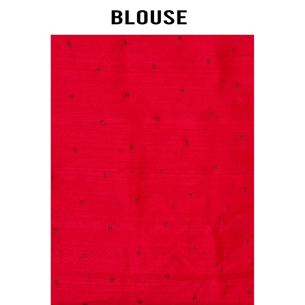 Aparnaa Red Tussar Cutwork Saree with Unstitched Blouse