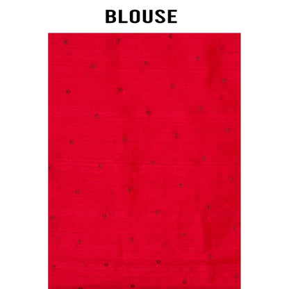 Aparnaa Red Tussar Cutwork Saree with Unstitched Blouse