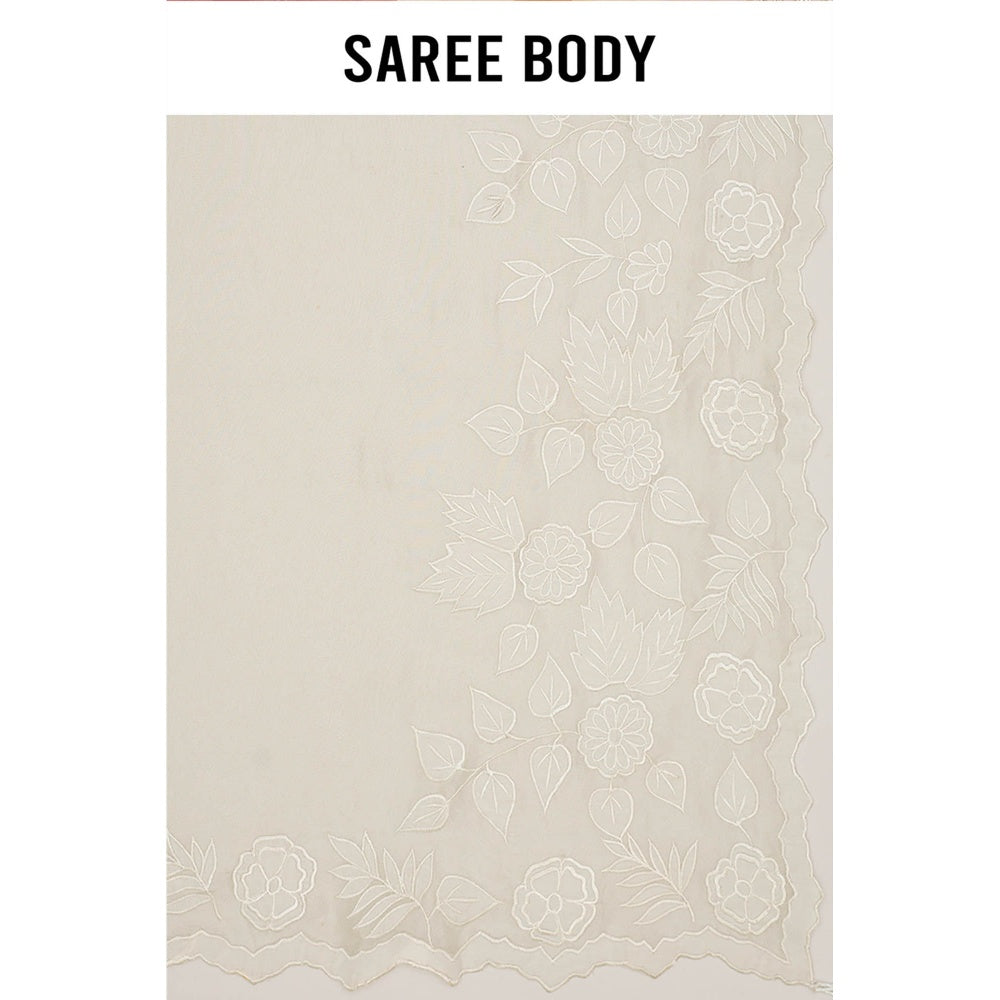 Aparnaa White Tissue Applique Saree with Unstitched Blouse
