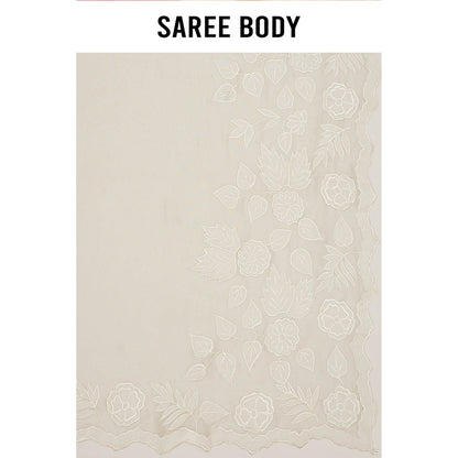 Aparnaa White Tissue Applique Saree with Unstitched Blouse