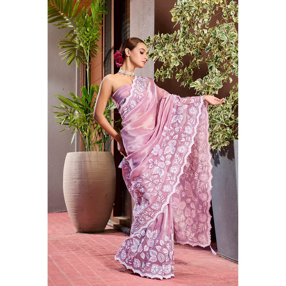 Aparnaa Pink Tissue Applique Saree with Unstitched Blouse