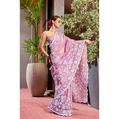 Aparnaa Pink Tissue Applique Saree with Unstitched Blouse