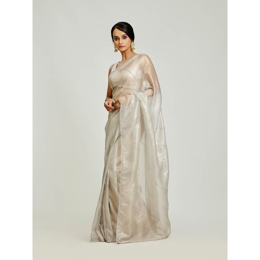 Aparnaa White Raina Silk Saree with Unstitched Blouse