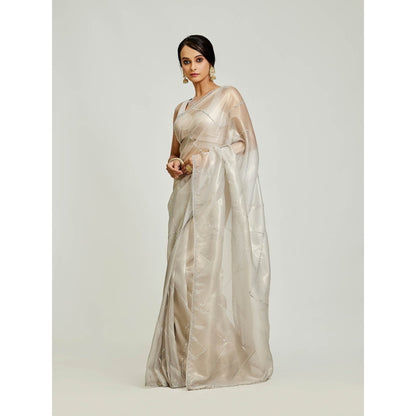Aparnaa White Raina Silk Saree with Unstitched Blouse