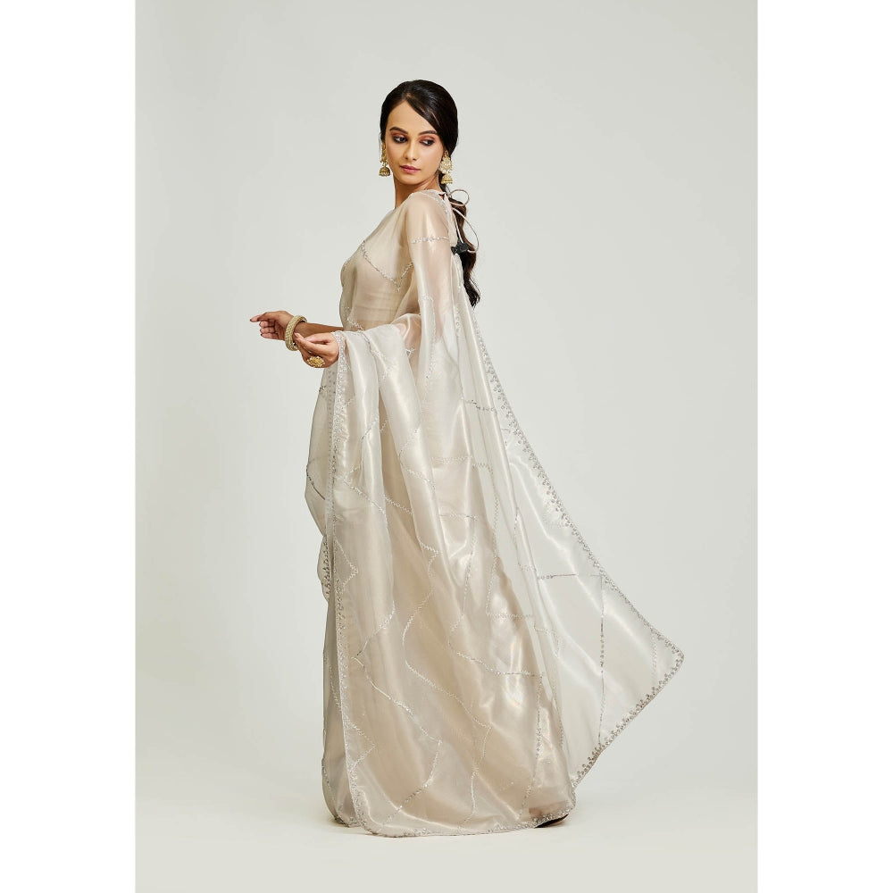 Aparnaa White Raina Silk Saree with Unstitched Blouse