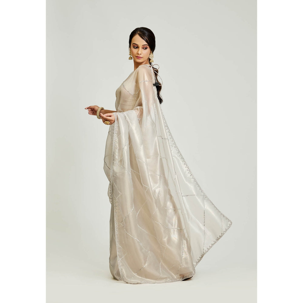 Aparnaa White Raina Silk Saree with Unstitched Blouse