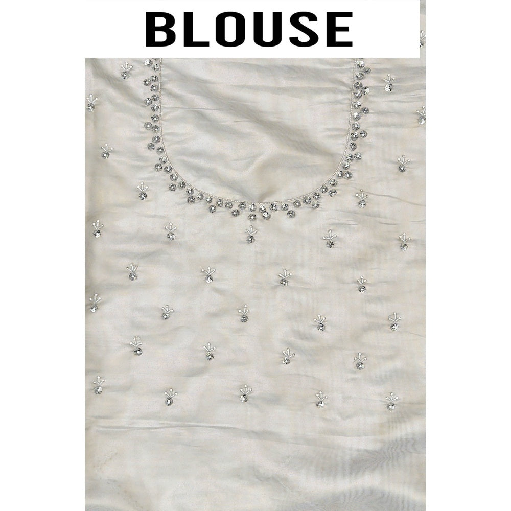 Aparnaa White Raina Silk Saree with Unstitched Blouse