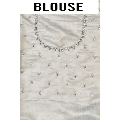 Aparnaa White Raina Silk Saree with Unstitched Blouse