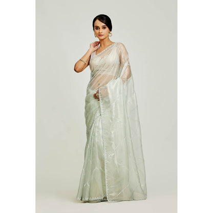 Aparnaa White Raina Silk Saree with Unstitched Blouse