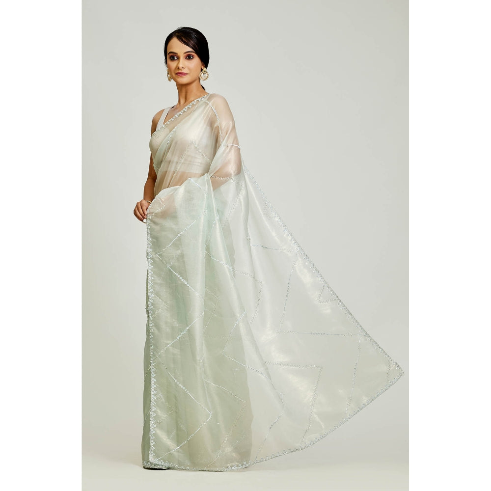 Aparnaa White Raina Silk Saree with Unstitched Blouse