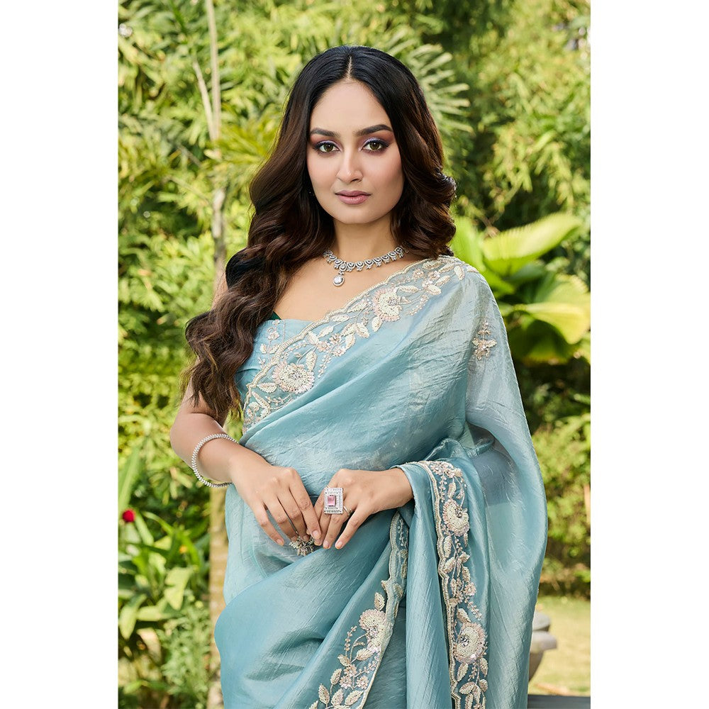 Aparnaa Sky Blue Onyx Saree with Unstitched Blouse