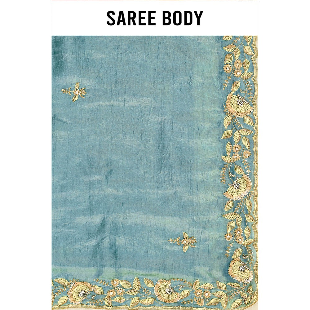 Aparnaa Sky Blue Onyx Saree with Unstitched Blouse