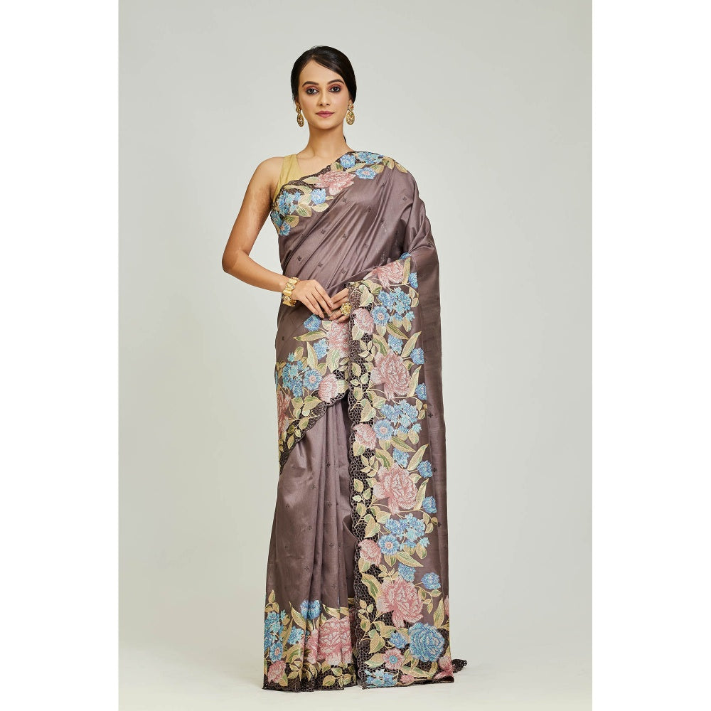 Aparnaa Brown Tussar Saree with Unstitched Blouse