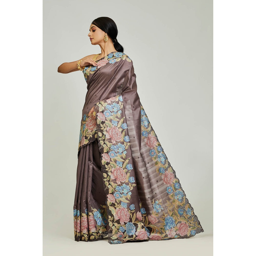 Aparnaa Brown Tussar Saree with Unstitched Blouse