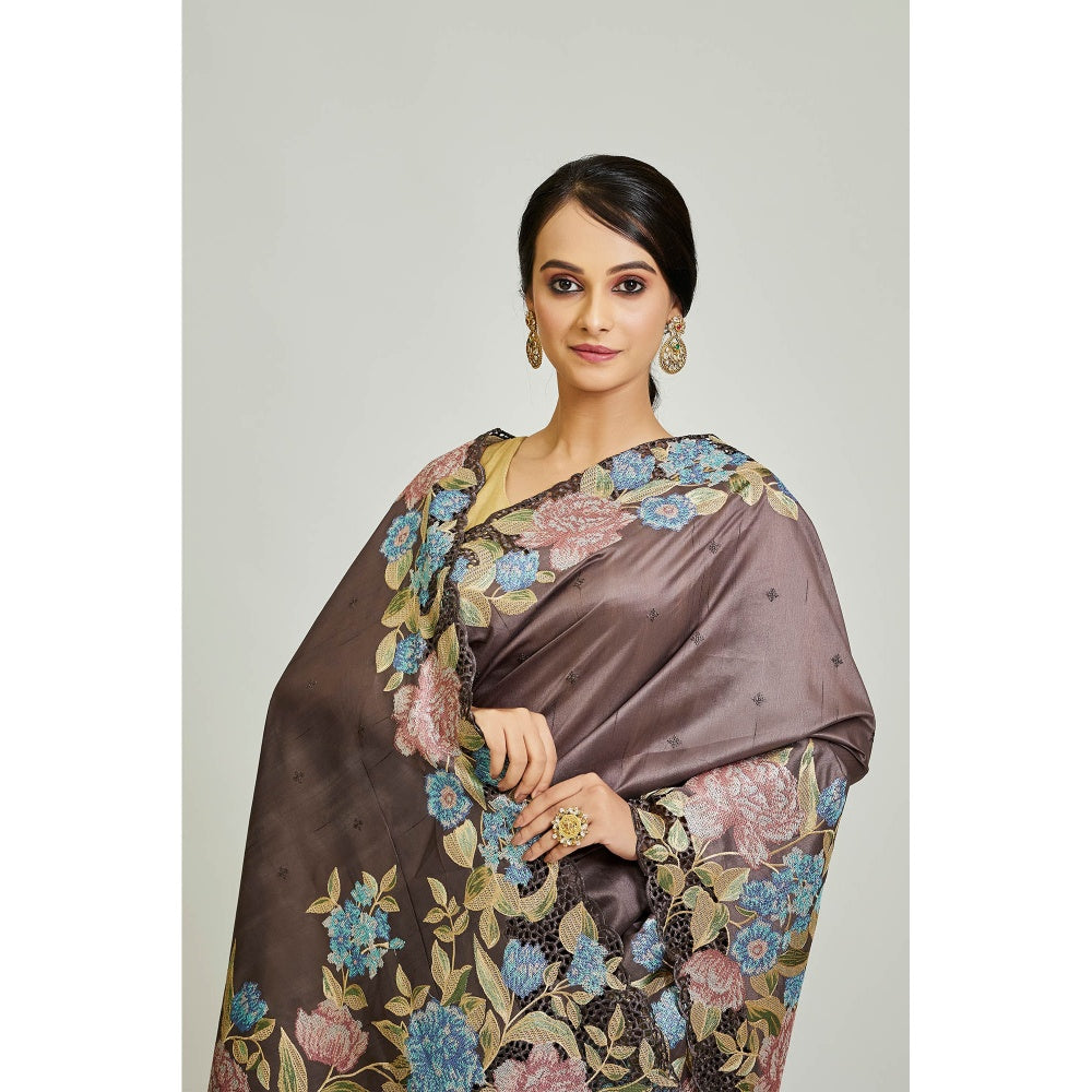 Aparnaa Brown Tussar Saree with Unstitched Blouse