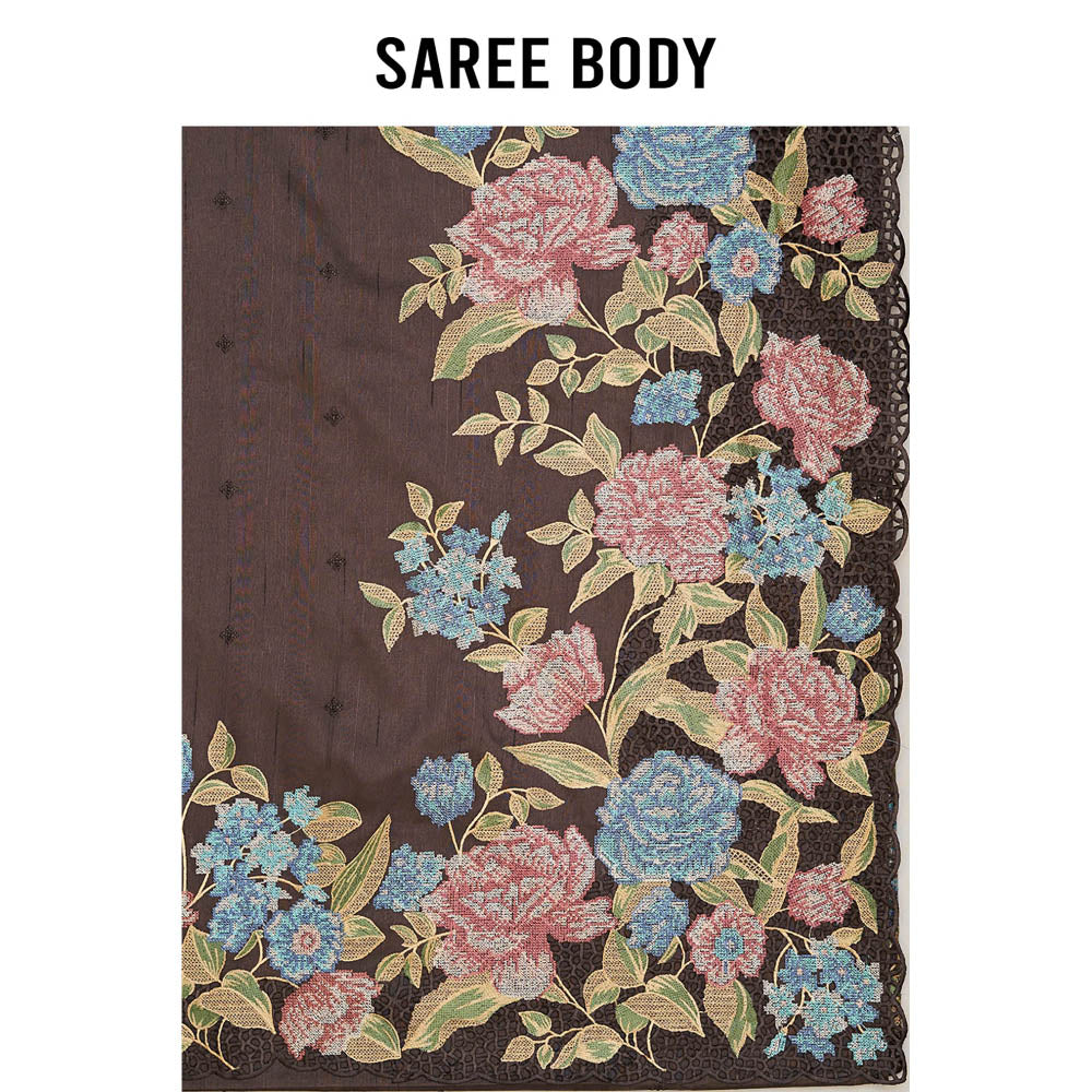 Aparnaa Brown Tussar Saree with Unstitched Blouse