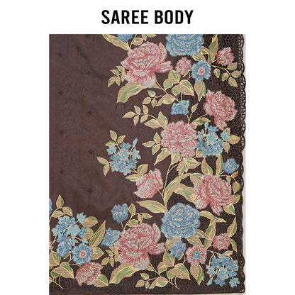 Aparnaa Brown Tussar Saree with Unstitched Blouse