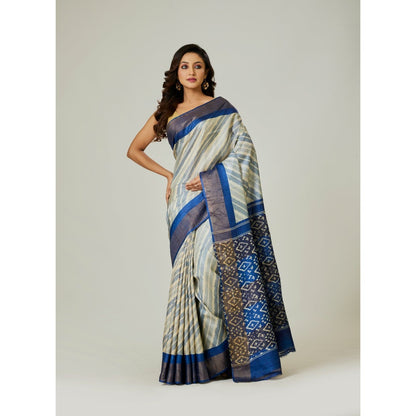 Aparnaa Blue Tussar Saree with Unstitched Blouse
