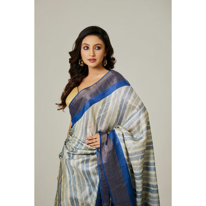 Aparnaa Blue Tussar Saree with Unstitched Blouse