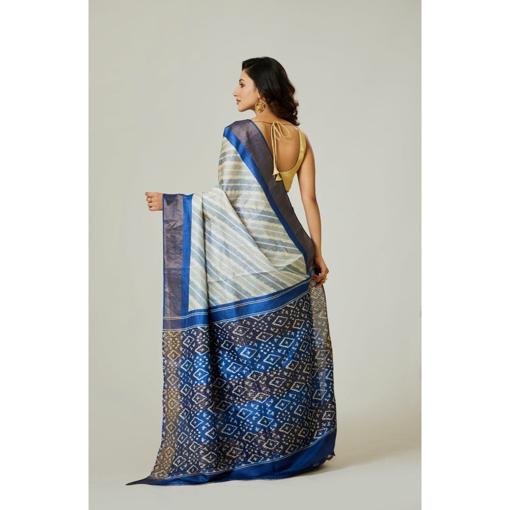 Aparnaa Blue Tussar Saree with Unstitched Blouse