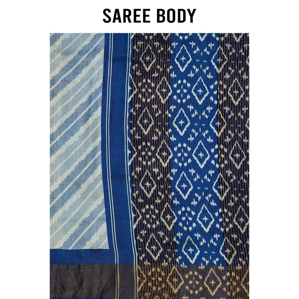 Aparnaa Blue Tussar Saree with Unstitched Blouse