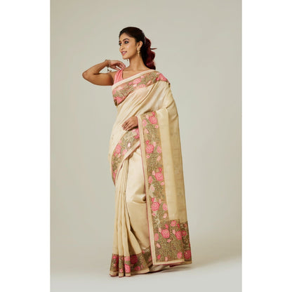Aparnaa Off White Tussar Saree with Unstitched Blouse