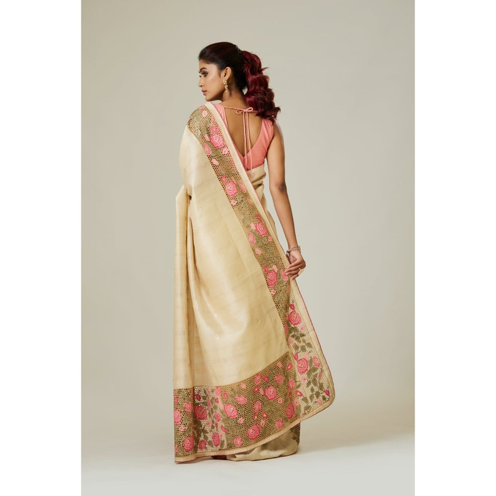 Aparnaa Off White Tussar Saree with Unstitched Blouse