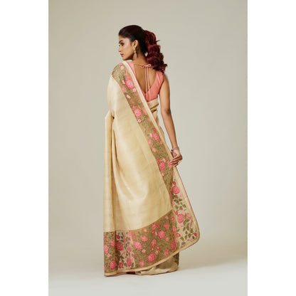 Aparnaa Off White Tussar Saree with Unstitched Blouse