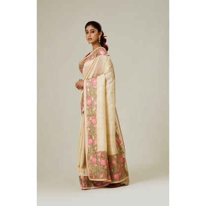 Aparnaa Off White Tussar Saree with Unstitched Blouse
