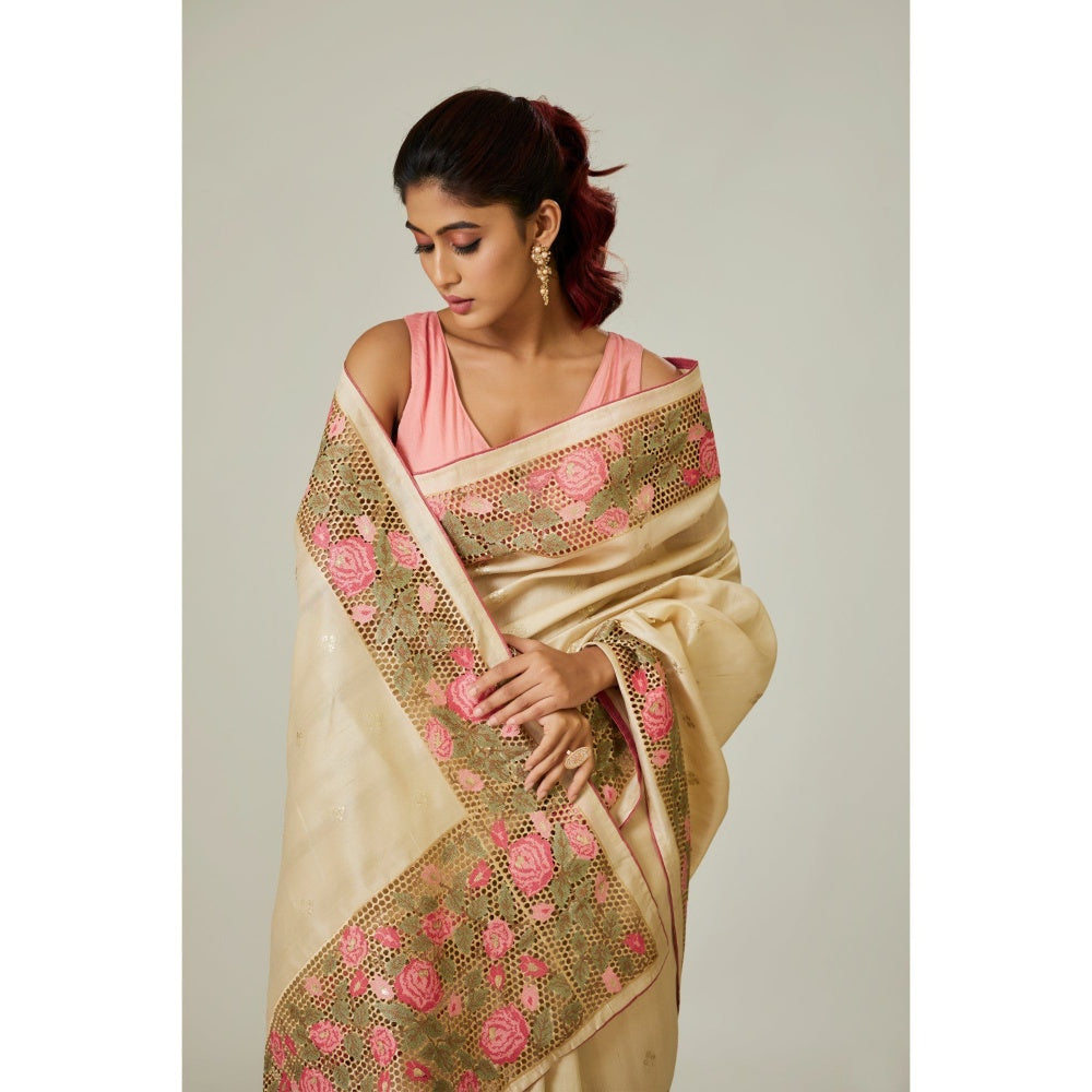 Aparnaa Off White Tussar Saree with Unstitched Blouse