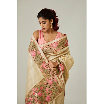 Aparnaa Off White Tussar Saree with Unstitched Blouse