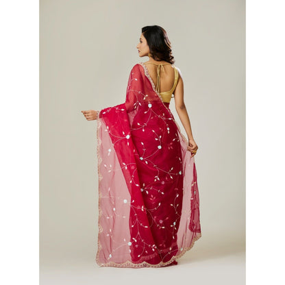 Aparnaa Red Organza Saree with Unstitched Blouse