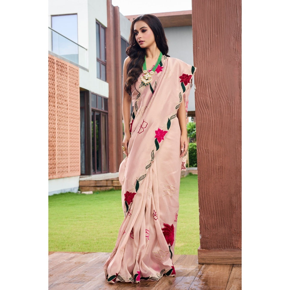 Aparnaa Pink Tissue Patchwork Saree with Unstitched Blouse