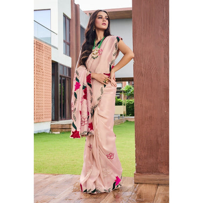Aparnaa Pink Tissue Patchwork Saree with Unstitched Blouse