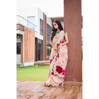 Aparnaa Pink Tissue Patchwork Saree with Unstitched Blouse