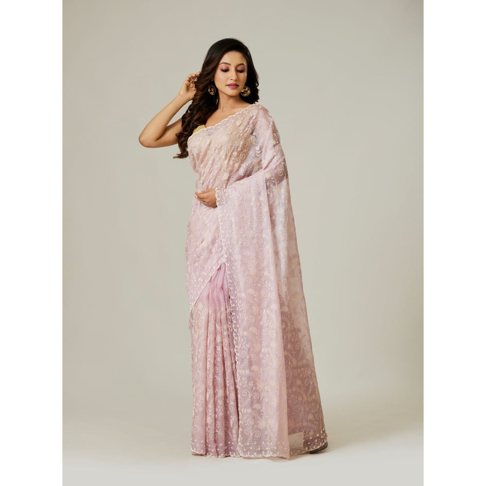 Aparnaa Lavender Silk Kota Saree with Unstitched Blouse
