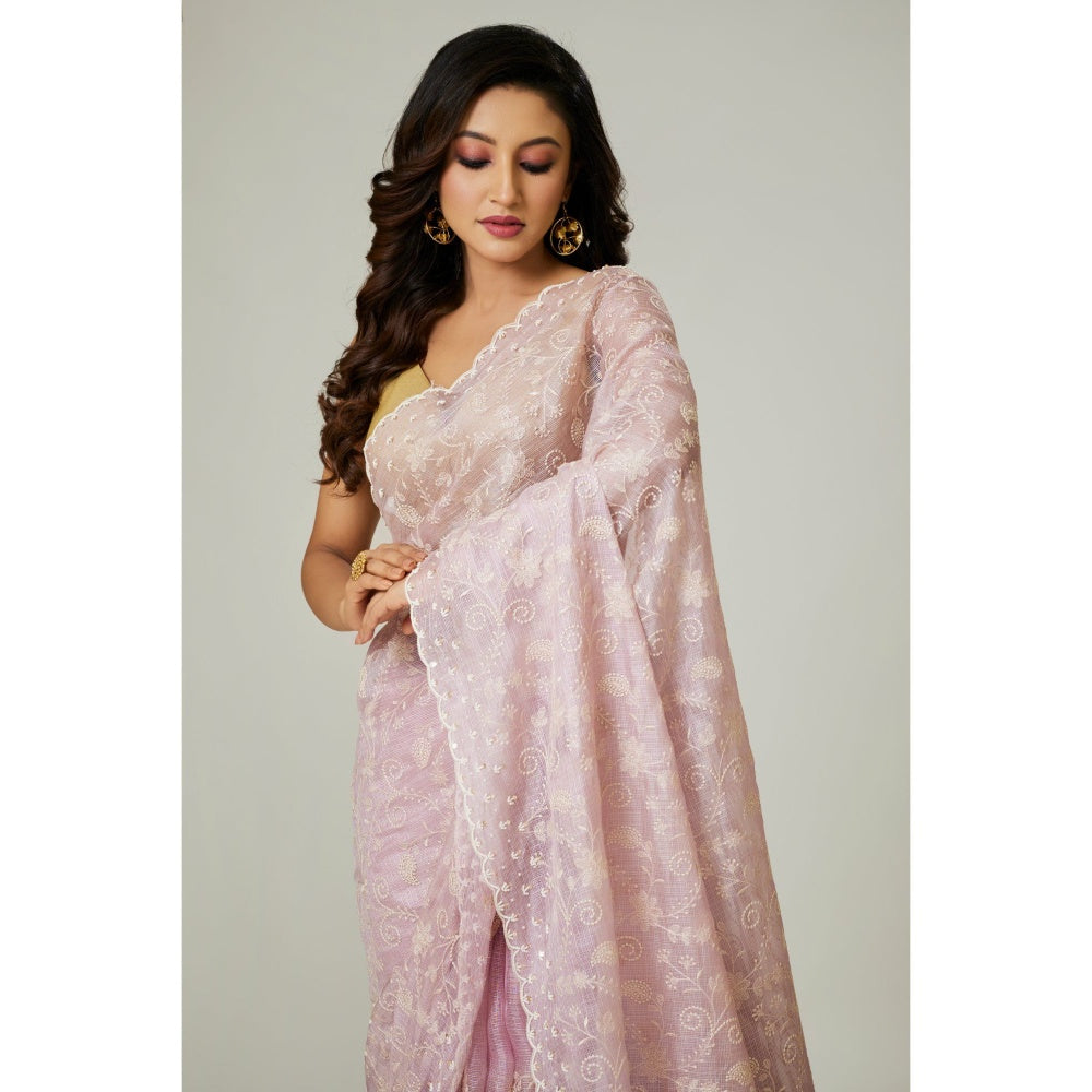 Aparnaa Lavender Silk Kota Saree with Unstitched Blouse