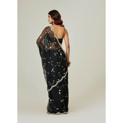 Aparnaa Black Organza Saree with Unstitched Blouse