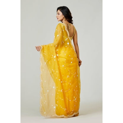 Aparnaa Yellow Organza Saree with Unstitched Blouse