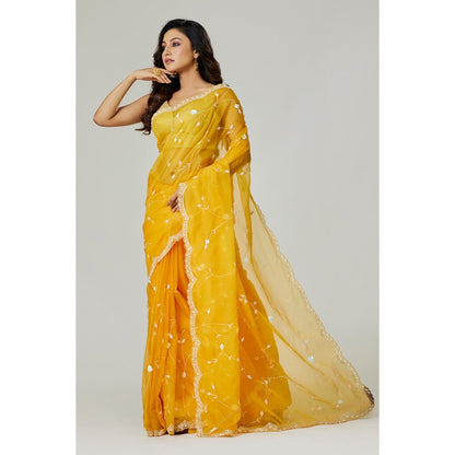 Aparnaa Yellow Organza Saree with Unstitched Blouse