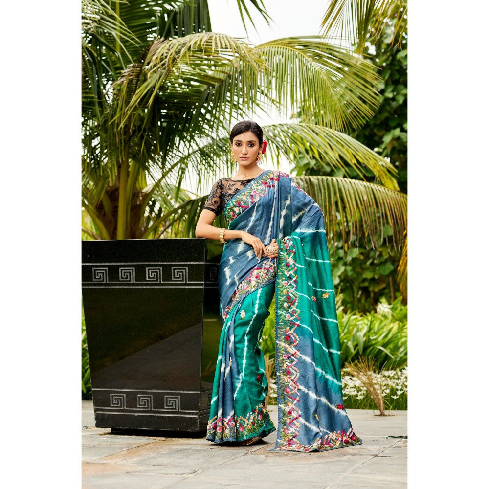Aparnaa Teal 2D Shade Pure Tussar Saree with Unstitched Blouse