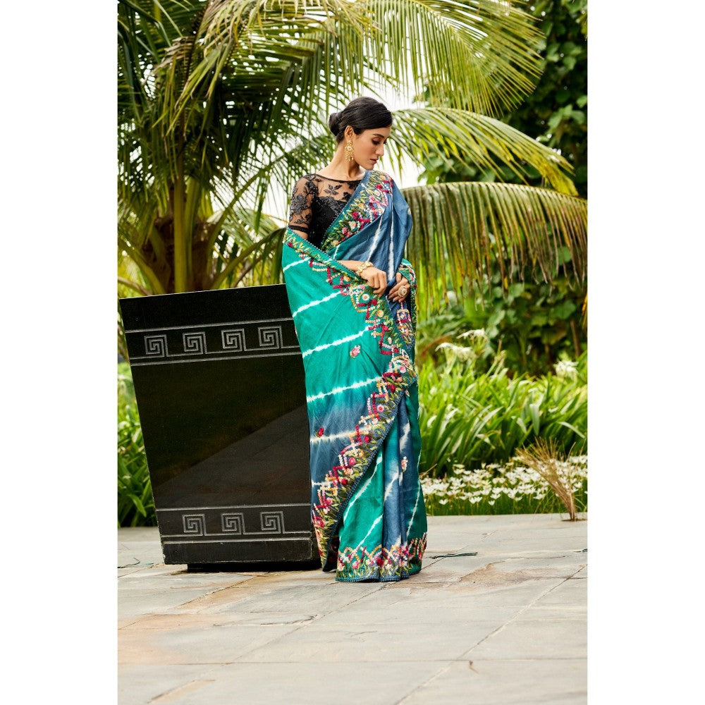 Aparnaa Teal 2D Shade Pure Tussar Saree with Unstitched Blouse